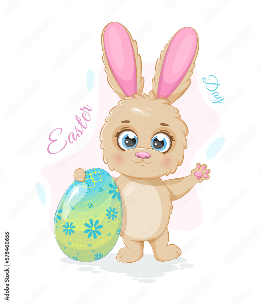 Easter day with happy cartoon Bunny with Easter egg Easter day with happy cartoon Bunny with Easter egg