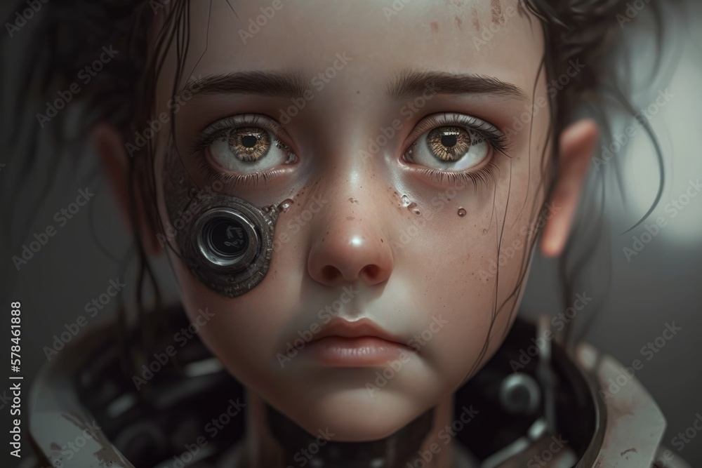 Cute little robot with big eyes. Illustration. Generative AI