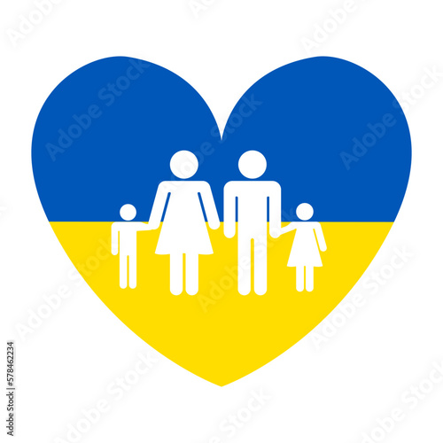 Family on the background of the flag of Ukraine.