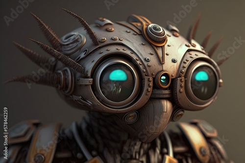 Cute little robot with big eyes. Illustration. Generative AI