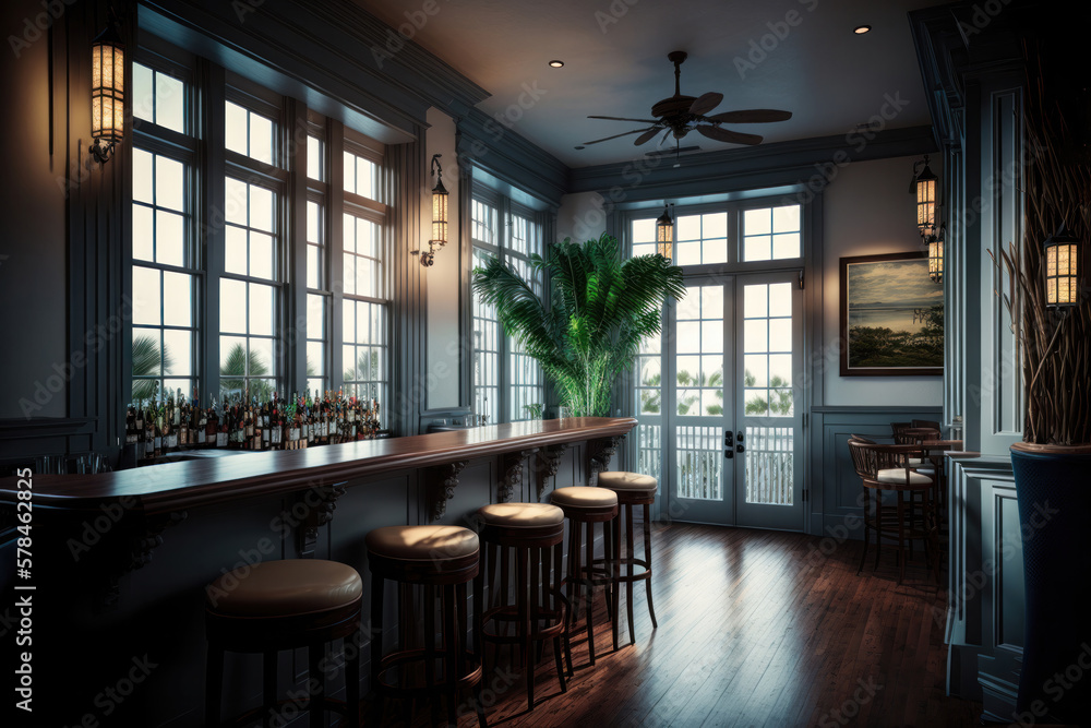 Sunshine and Spirits: A Bar Room Flooded with Natural Light. Generative Ai
