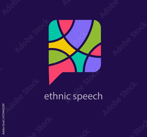 Modern ethnic speech bubble logo. Unique design color transitions. Colorful chat room logo template. vector.