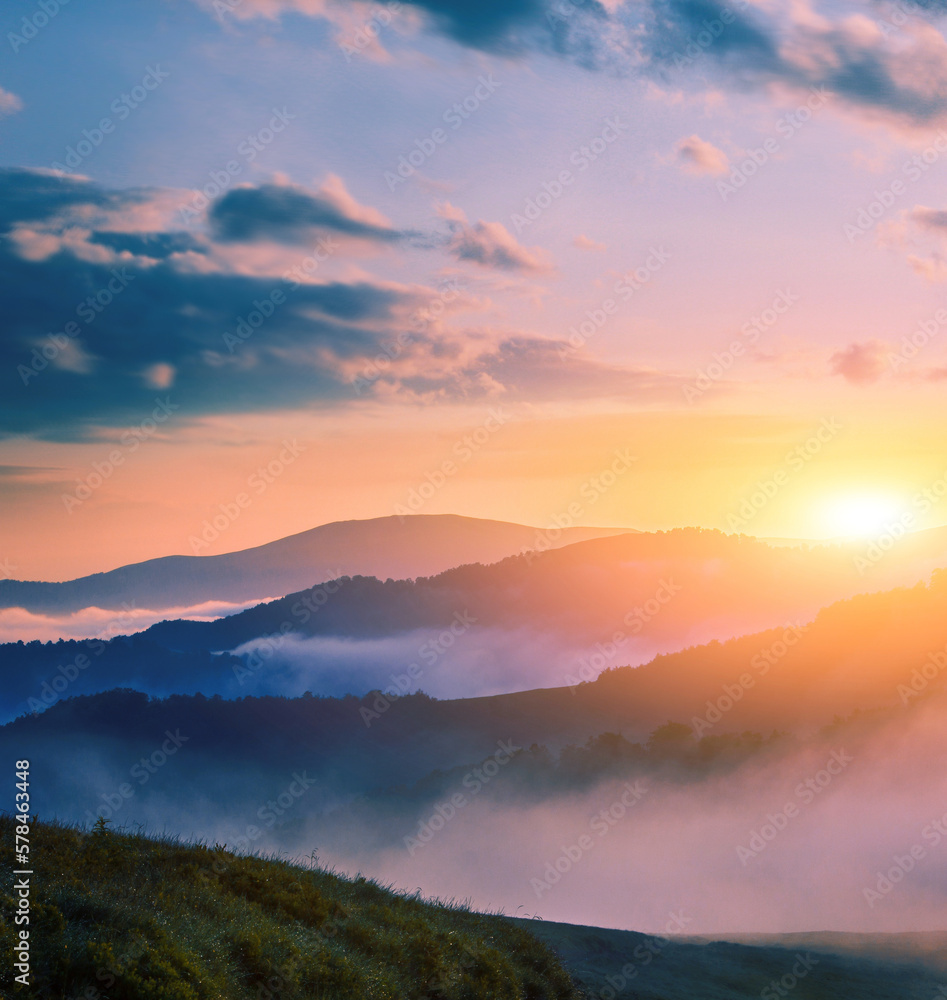 picturesque summer landscape, wonderful sunset in the mountains, Carpathian mountains, Ukraine, Europe	