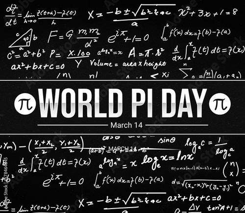  World Pi Day Wallpaper with mathematics formulas and typography in the center. International pi day background