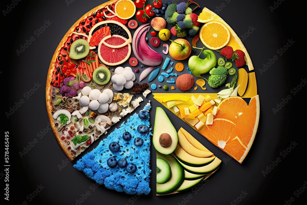 A collection of balanced and nutritious diet options, featuring a colorful array of fruits, vegetables, lean protein, whole grains. Variety and balance to support a healthy lifestyle. Generative AI