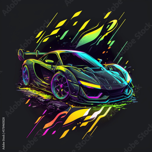 colorful neon supersport car, Generative AI