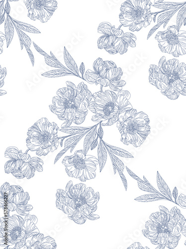 Flowers and leaves in vintage style, seamless pattern