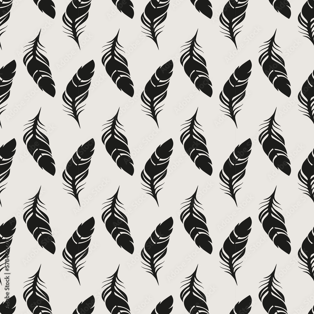 Essential monochrome feathers seamless vector pattern. Neutral geometry multi-use repeating pattern tile for packaging and backgrounds.
