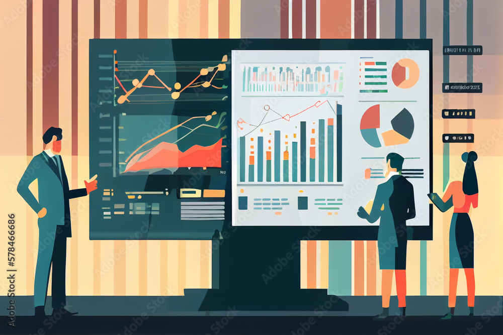 Project Working Display Business person presenting the workflow and status of project on a ...