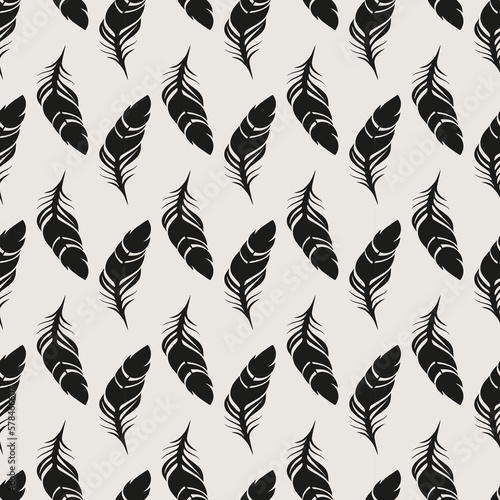 Obraz na płótnie Essential monochrome feathers seamless vector pattern. Neutral geometry multi-use repeating pattern tile for packaging and backgrounds. w salonie