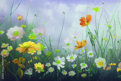 Flowers in the grass, Colorful flower meadow in spring, AI generated
