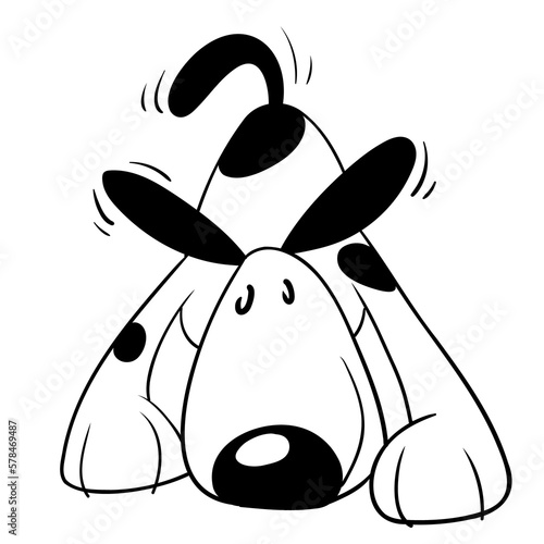 Perro blanco y negro olfateando muy contento, activo y simpático. Mueve la cola con alegría. Vista de frente. Hocico en el suelo. Trufa en el suelo.