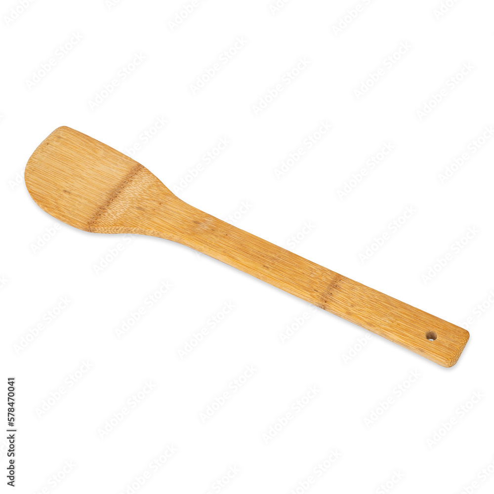 Handmade bamboo wooden spatula isolated over white background Handmade bamboo wooden spatula isolated over white background
