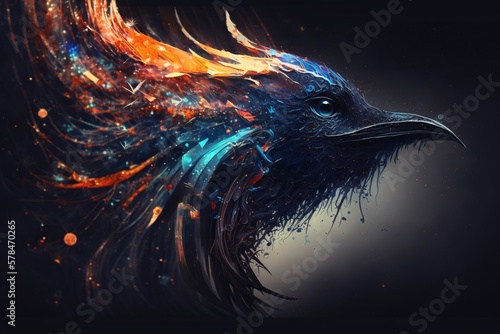 galaxy portrait of an orange and black crow raven aesthetic nature