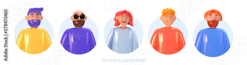 People on a white background close-up. Man, boy, girl, woman. In 3d style. Avatars isolated on background. Stylish characters. Cartoon. Vector illustration