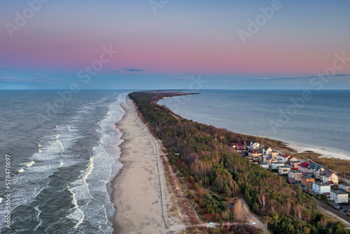 Beautiful Baltic beach at sunset in Kuznica, Hel Peninsula. Poland