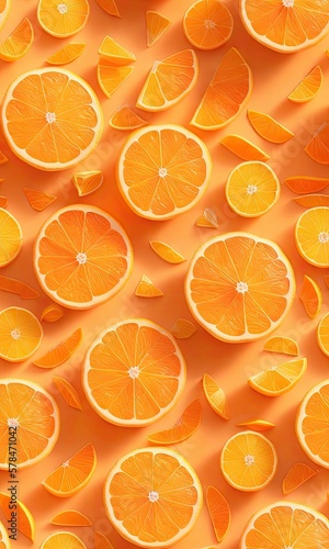 Vibrant Seamless Tiled Orange slices and delicious citrus fruits, Generative AI