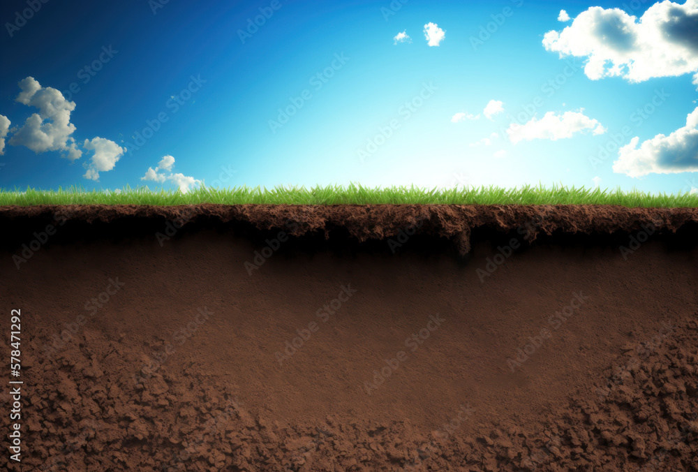 Soil layers study farm, soil slice, humus, clay, sand and stones, GENERATIVE AI Illustration