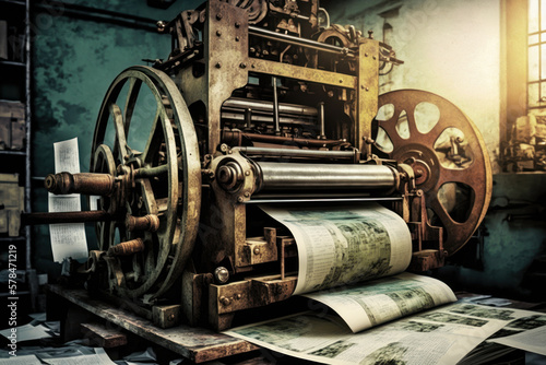 Old press printing press. Generative AI. photo