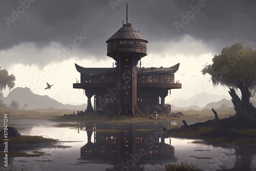 Wallpaper Mural sunset over the lake and a small temple  Torontodigital.ca