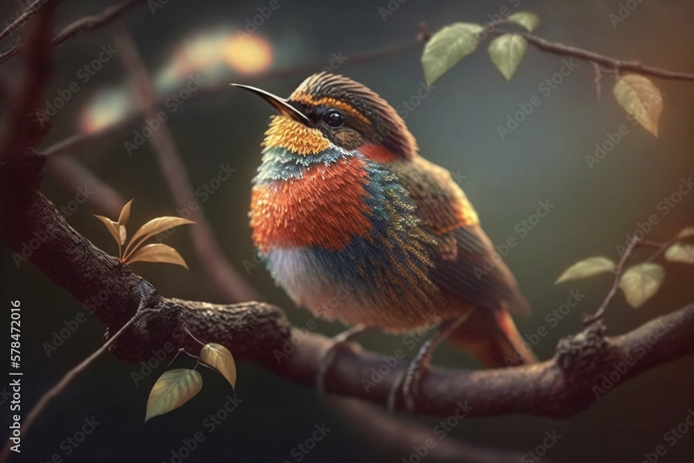 Fototapeta premium colorful blue and orange long beak small bird