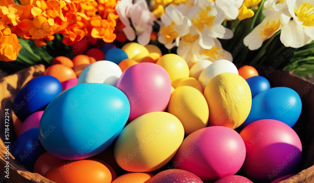 Easter basket with eggs - Colorful - Illustration - AI technology