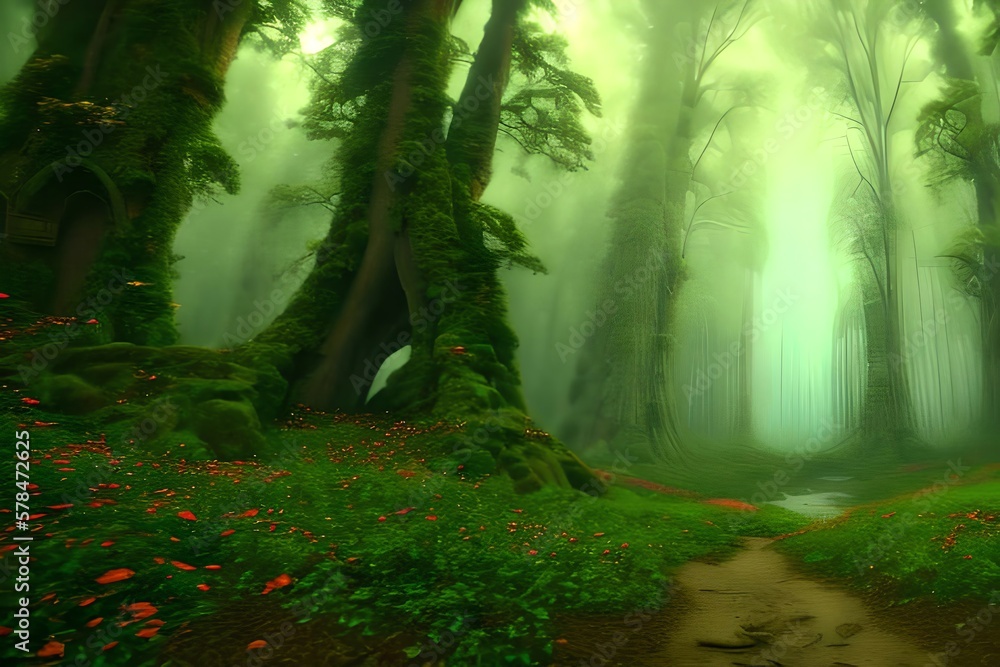 Obraz premium A Fairytale An Enchanted Forest, Fantasy, Epic, Tale, Vintage. Generative AI