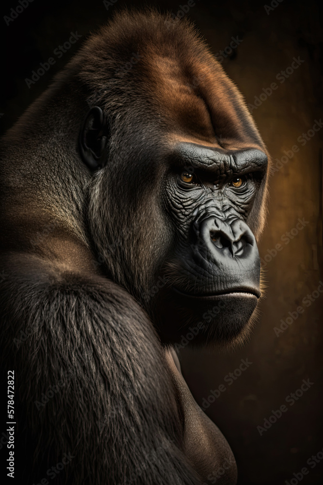Portrait of a gorilla on a dark background. Ai generated illustration Portrait of a gorilla on a dark background. Ai generated illustration