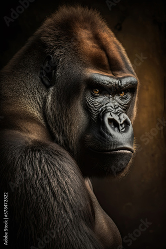 Portrait of a gorilla on a dark background. Ai generated illustration © pozitivo