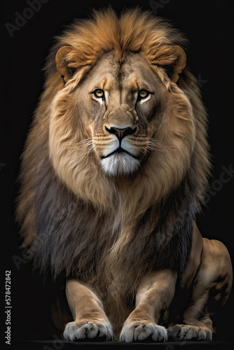 Lion on dark background. Ai generated illustration