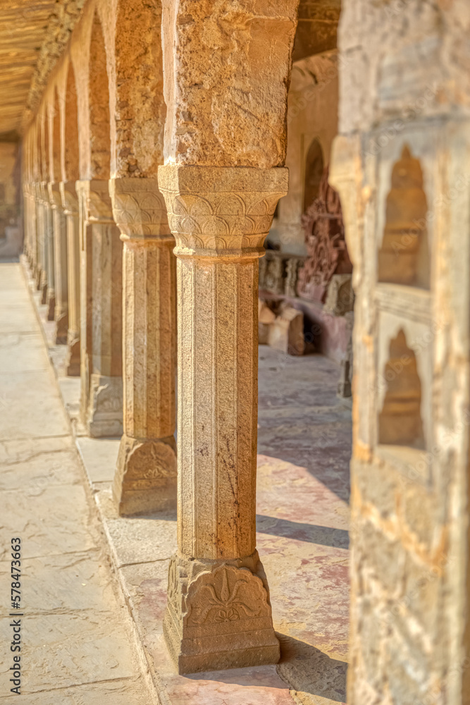 Pillars at the giant Ancient Chand Baori Stepwell of Abhaneri Pillars at the giant Ancient Chand Baori Stepwell of Abhaneri