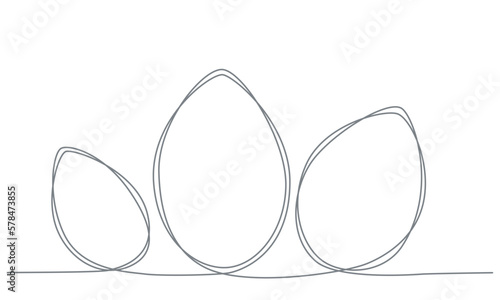 Easter eggs hand draw continues line. Vector stock illustration isolated on white background for template spring holiday, menu in restaurant, greeting card, invitation to egg hunt, editable stroke.