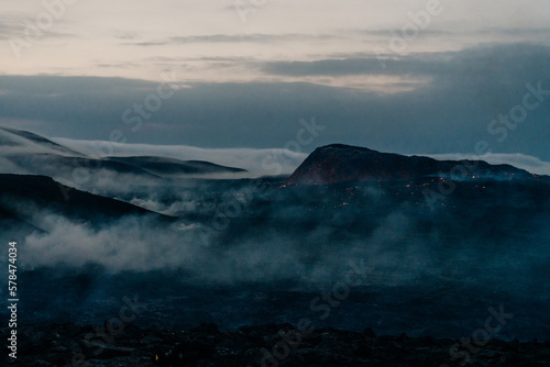 Fagradalsfjall, Iceland - June, 2021: volcano eruption near Reykjavik, Iceland