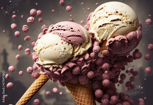 Explosion of ice cream, in a swirling tornado. Generating AI