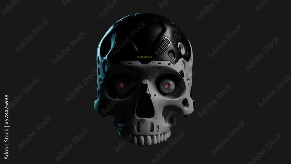 stylized human skull. image of an evil robot. stylization on the theme of neural networks or technology. The video has an alpha channel stylized human skull. image of an evil robot. stylization on the theme of neural networks or technology. The video has an alpha channel