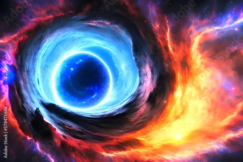 Magical Fantasy Black Hole Portal In The Space With Colorful Nebula,. Generative AI