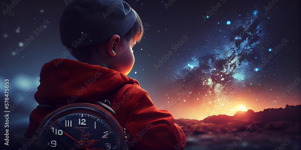 a kid watch to galaxy sky, midnight time, idea for imagination,Generative AI a kid watch to galaxy sky, midnight time, idea for imagination,Generative AI