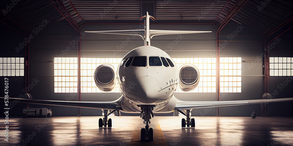 image of a white private jet that is in the hangar waiting for passengers,Generative AI image of a white private jet that is in the hangar waiting for passengers,Generative AI