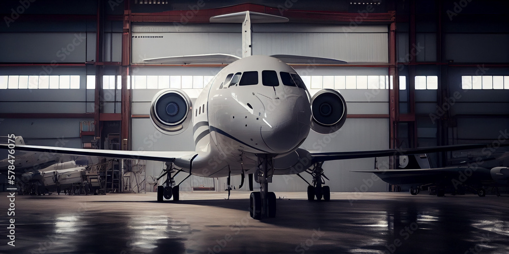 image of a white private jet that is in the hangar waiting for passengers,Generative AI image of a white private jet that is in the hangar waiting for passengers,Generative AI