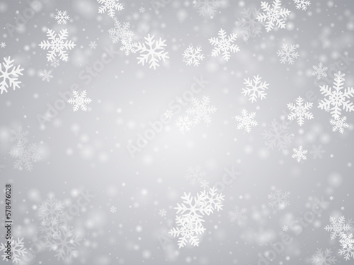 Festive heavy snowflakes design. Snowstorm fleck freeze elements.