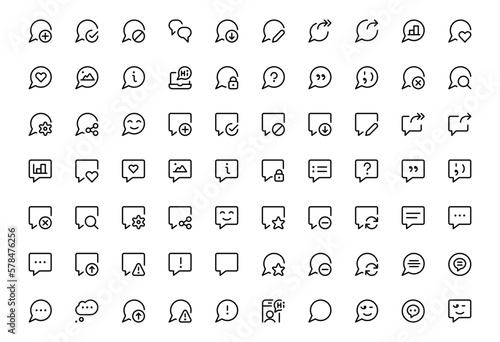 Message icon. Chat and quote icon, Sms, speech bubble, Tick or check mark, Comment quote icons. Checkmark box and line icons. Think, approved talk, speech bubble. Vector illustration