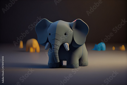 Generative AI small elephant on a black background