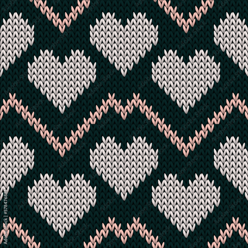 Knitted Nordic hearts in a soft color palette