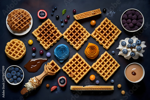 Waffles with many ingredients. Generative AI photo