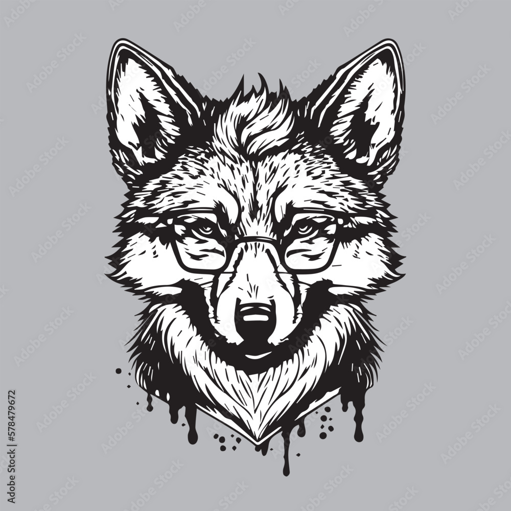 Portrait of a Wolf in a suit. Black and white vector illustration Portrait of a Wolf in a suit. Black and white vector illustration