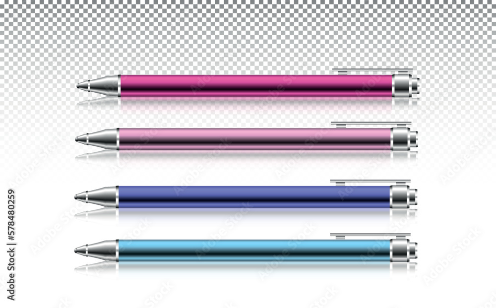 Vector set of realistic ballpoint pens on transparent background, branding template. mockup. Corporate Identity Mock Up