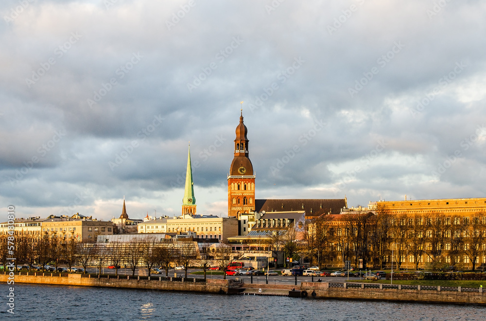 Fototapeta premium View of Old Riga across the Daugava River in Latvia 3
