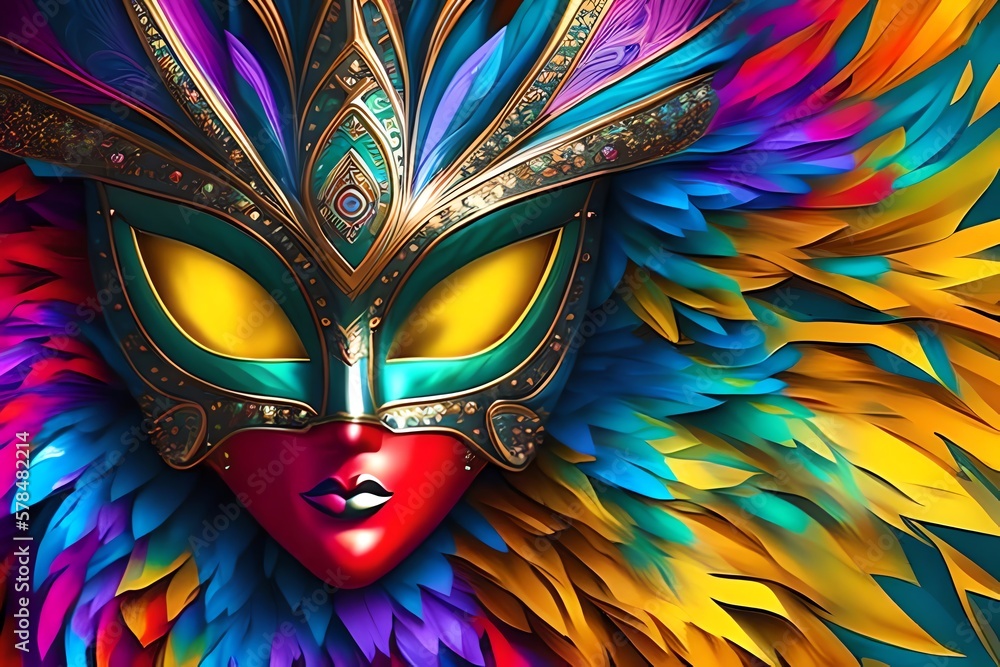 Abstract Art. Colorful Painting Art Of A Carnival Mask. Background Illustration. Generative AI