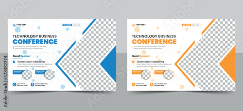 Business technology conference webinar flyer template and online event banner invitation layout
