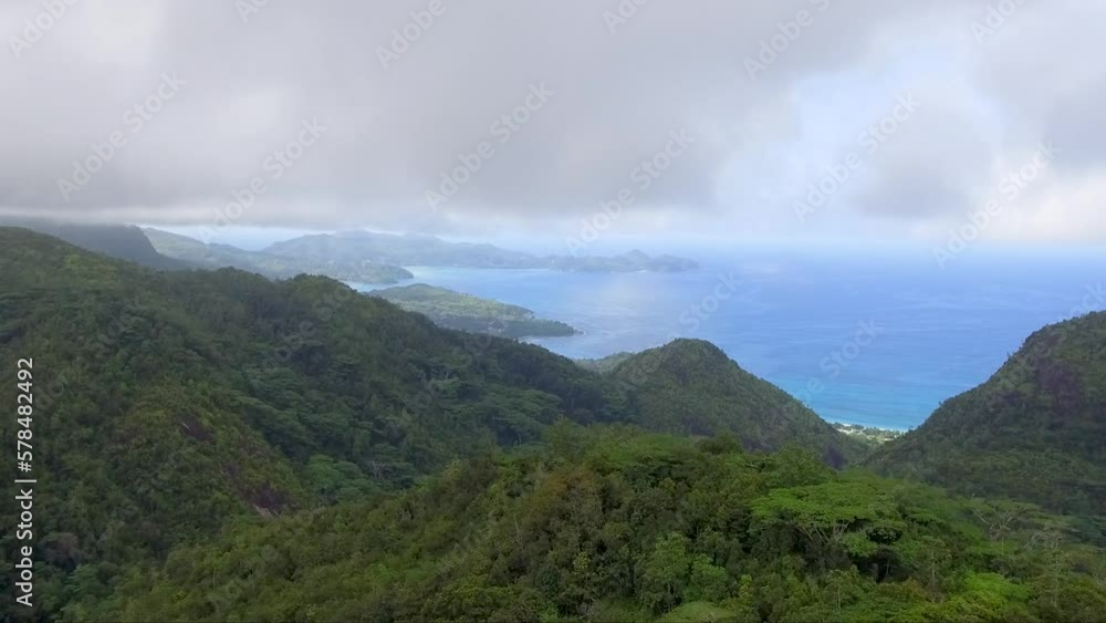 Mountains of Seychelles, aerial view on a foggy day Mountains of Seychelles, aerial view on a foggy day